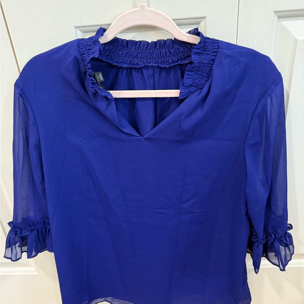 Ann Taylor Royal Blue Ruffled Blouse